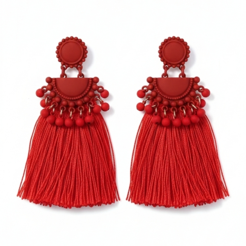 🆕️ Vintage Bold Red Tassel Earrings NWOT